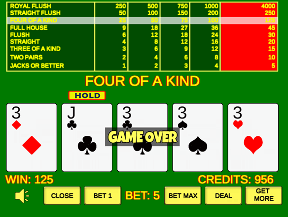 Video Poker Jacks or Better Four of a Kind
