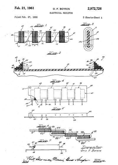 Otis F. Boykin Resistor Patent